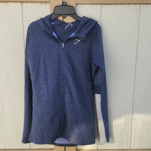 Gymshark Tops - Gymshark Impulse Full Zip Hoodie Sapphire Blue Marl/Light Gray Medium Womens